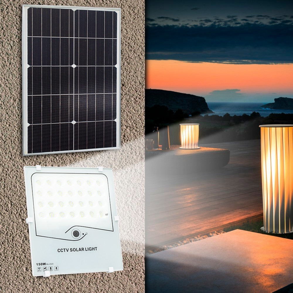 Spot LED 150W Lumière froide avec caméra panneau solaire et application Wi-Fi