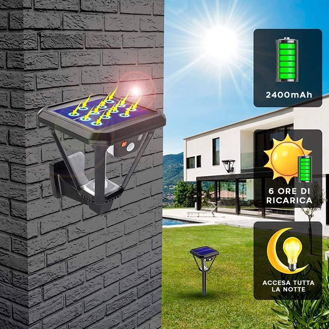 Lampe jardin applique recharge lumière solaire lumière froide avec télécommande