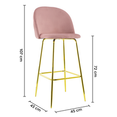 Tabouret velours GRETA structure dorée avec dossier et repose-pieds