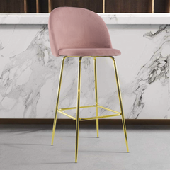 Tabouret velours GRETA structure dorée avec dossier et repose-pieds