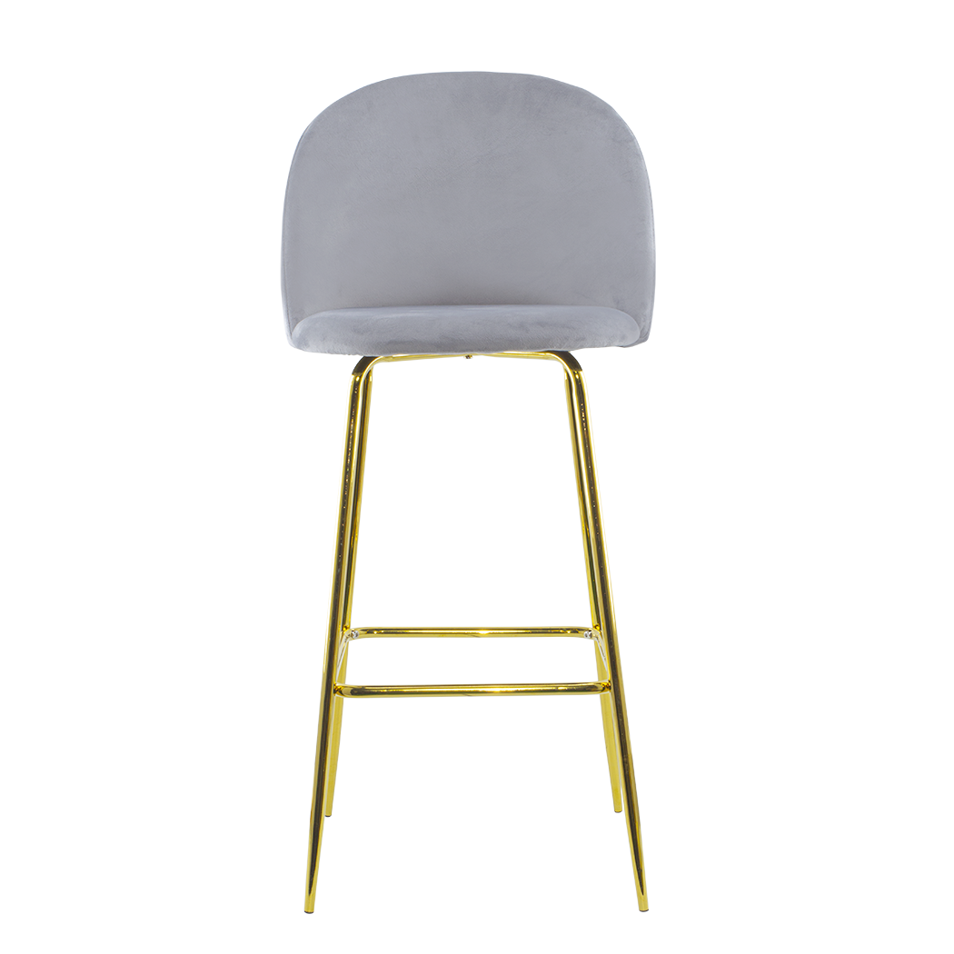 Tabouret velours GRETA structure dorée avec dossier et repose-pieds
