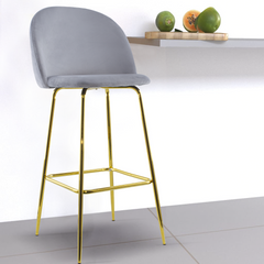 Tabouret velours GRETA structure dorée avec dossier et repose-pieds