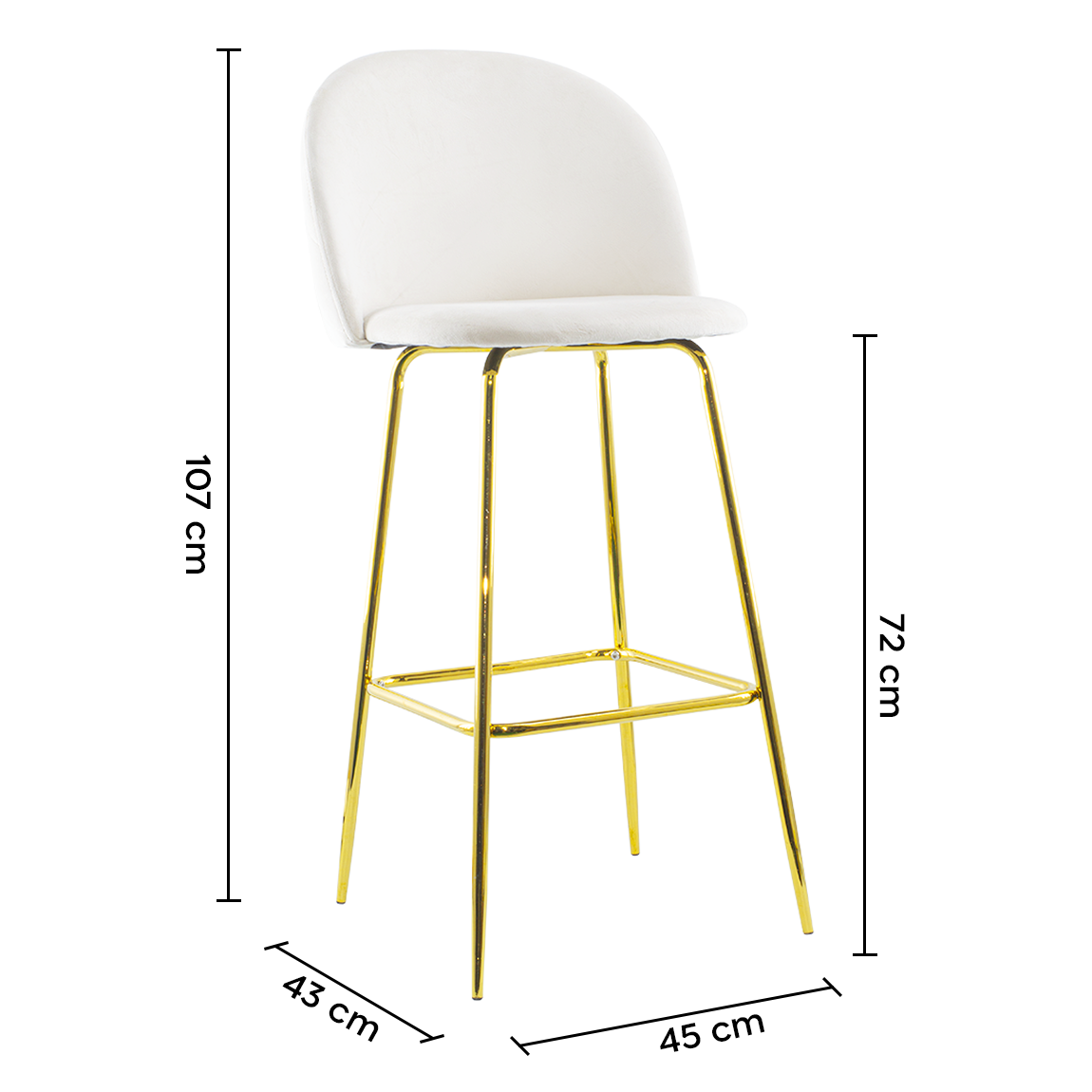 Tabouret velours GRETA structure dorée avec dossier et repose-pieds