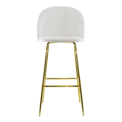 Tabouret velours GRETA structure dorée avec dossier et repose-pieds