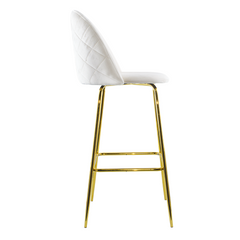 Tabouret velours GRETA structure dorée avec dossier et repose-pieds