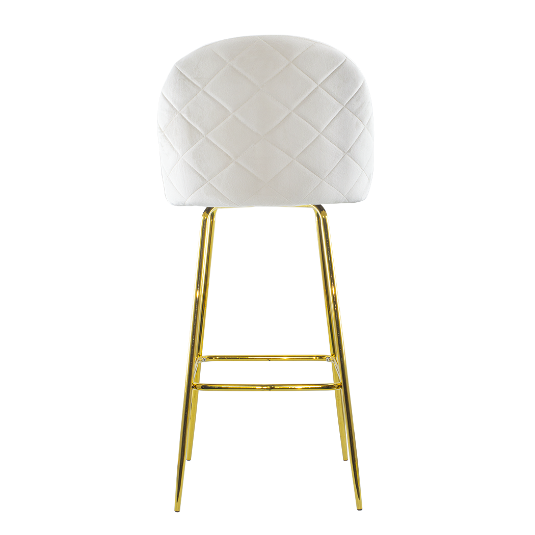 Tabouret velours GRETA structure dorée avec dossier et repose-pieds