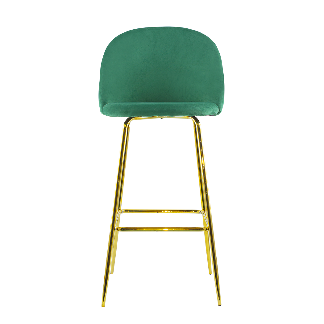 Tabouret velours GRETA structure dorée avec dossier et repose-pieds