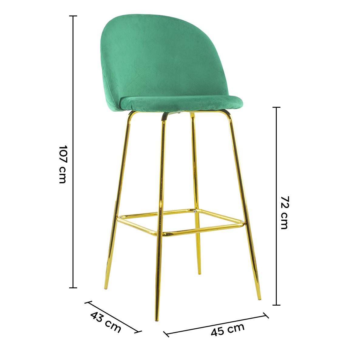 Tabouret velours GRETA structure dorée avec dossier et repose-pieds