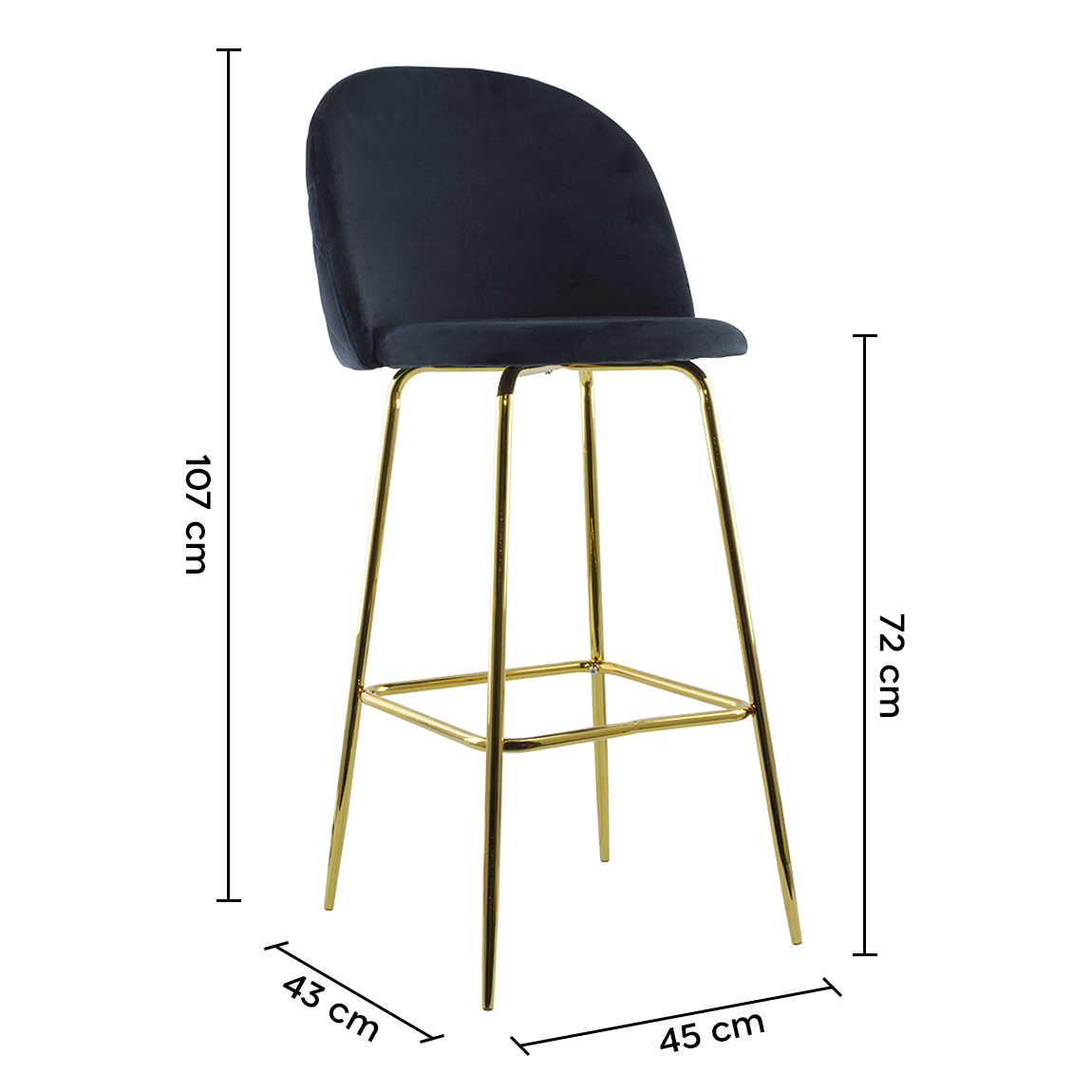 Tabouret velours GRETA structure dorée avec dossier et repose-pieds