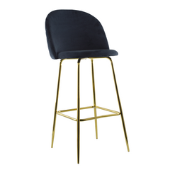 Tabouret velours GRETA structure dorée avec dossier et repose-pieds