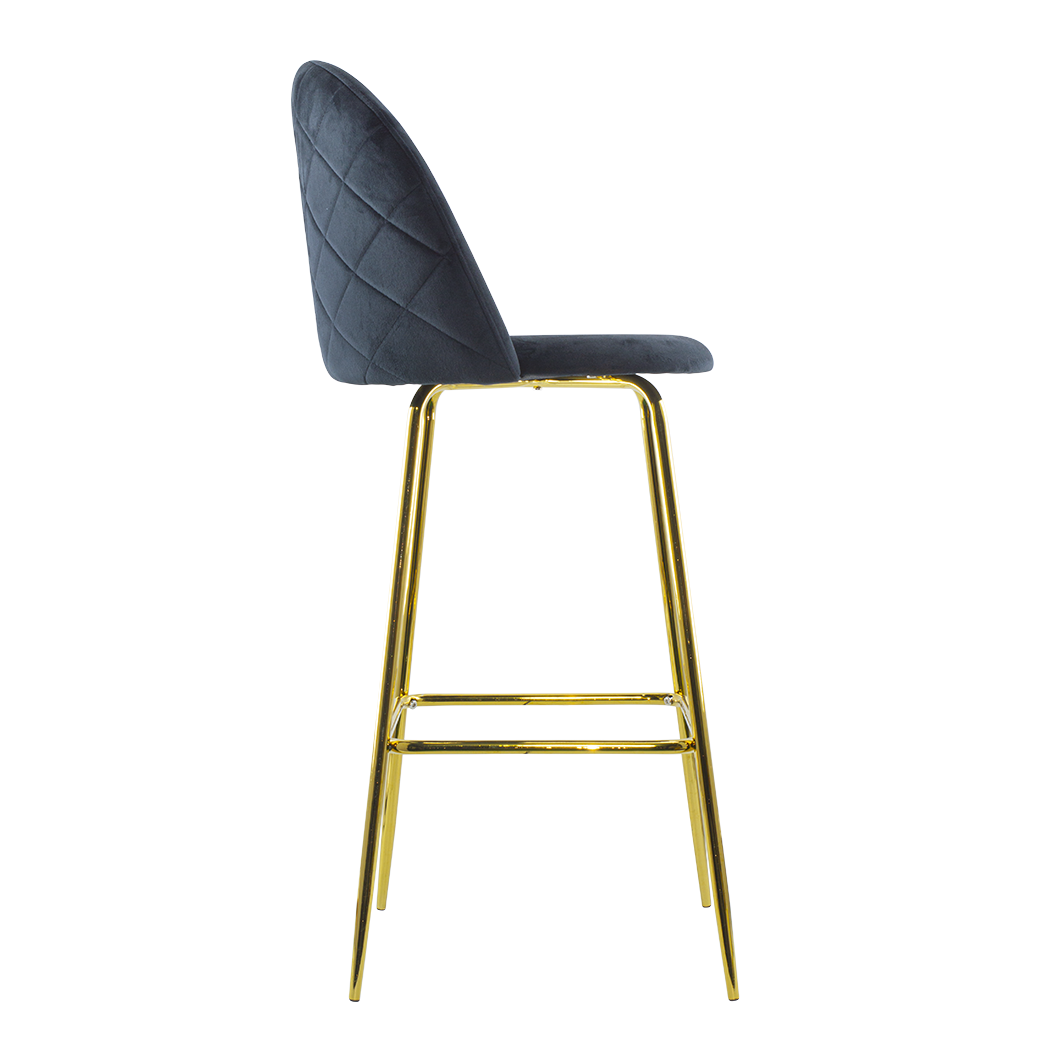 Tabouret velours GRETA structure dorée avec dossier et repose-pieds