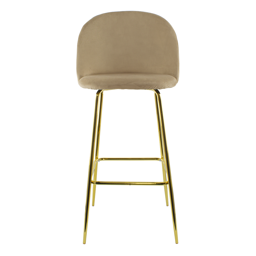 Tabouret velours GRETA structure dorée avec dossier et repose-pieds