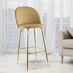 Tabouret velours GRETA structure dorée avec dossier et repose-pieds