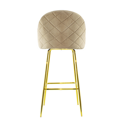 Tabouret velours GRETA structure dorée avec dossier et repose-pieds