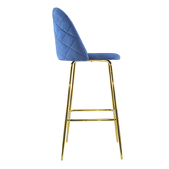 Tabouret velours GRETA structure dorée avec dossier et repose-pieds
