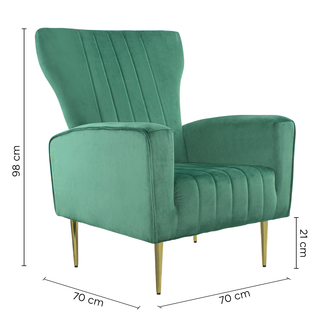 Fauteuil en velours DORIAN dossier haut capitonné pieds dorés 98HX70X70cm