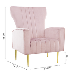 Fauteuil en velours DORIAN dossier haut capitonné pieds dorés 98HX70X70cm