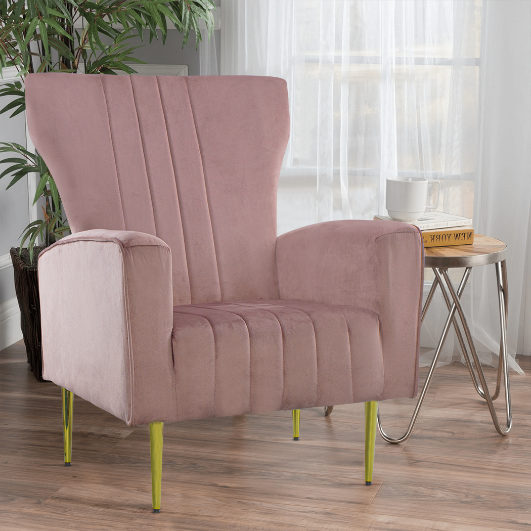 Fauteuil en velours DORIAN dossier haut capitonné pieds dorés 98HX70X70cm