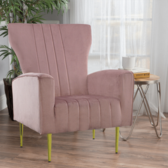 Fauteuil en velours DORIAN dossier haut capitonné pieds dorés 98HX70X70cm