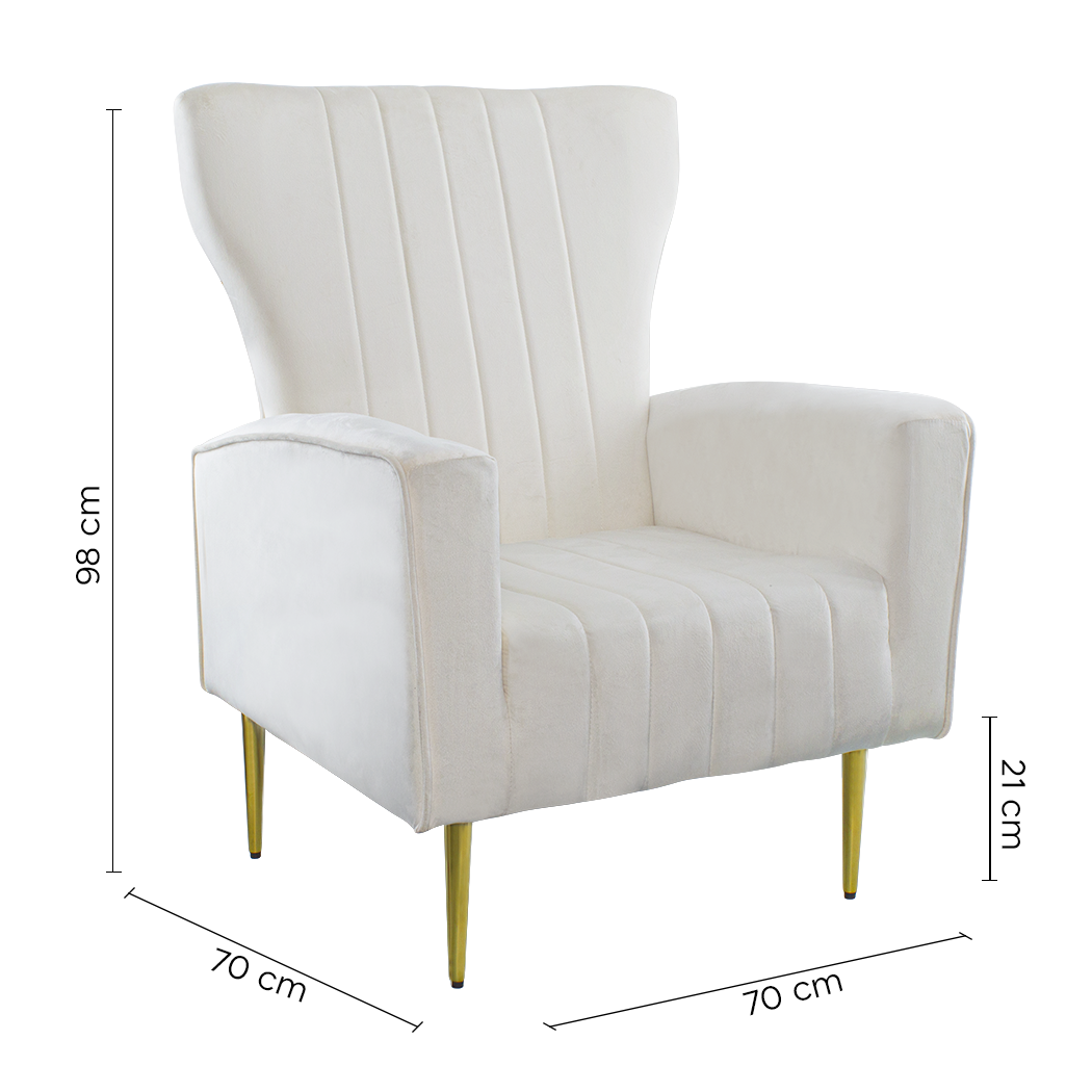 Fauteuil en velours DORIAN dossier haut capitonné pieds dorés 98HX70X70cm