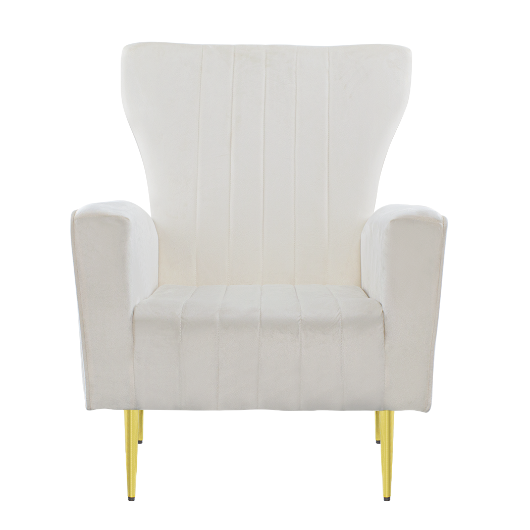 Fauteuil en velours DORIAN dossier haut capitonné pieds dorés 98HX70X70cm