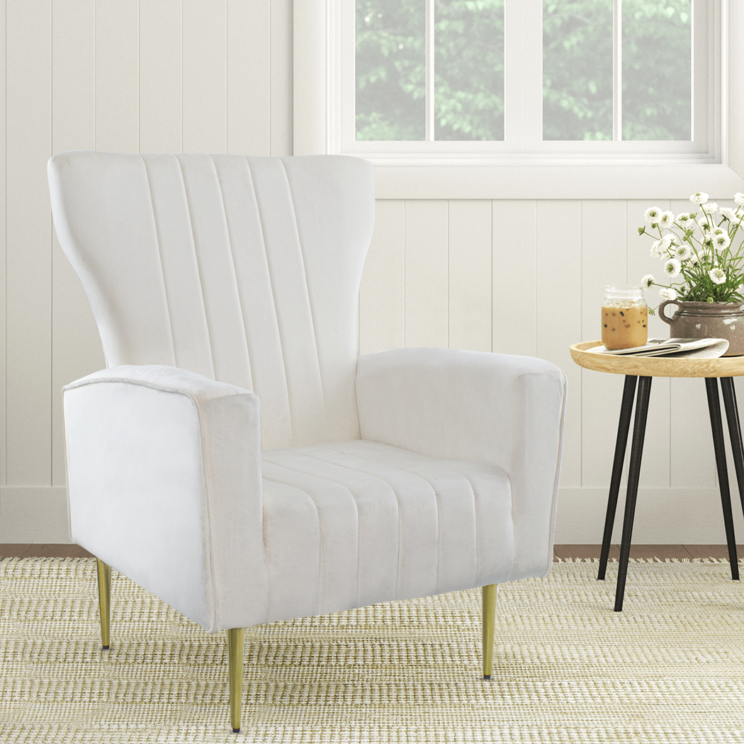 Fauteuil en velours DORIAN dossier haut capitonné pieds dorés 98HX70X70cm