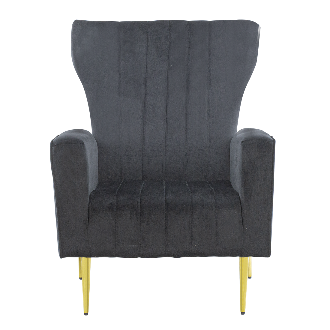 Fauteuil en velours DORIAN dossier haut capitonné pieds dorés 98HX70X70cm