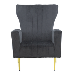 Fauteuil en velours DORIAN dossier haut capitonné pieds dorés 98HX70X70cm