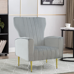 Fauteuil en velours DORIAN dossier haut capitonné pieds dorés 98HX70X70cm