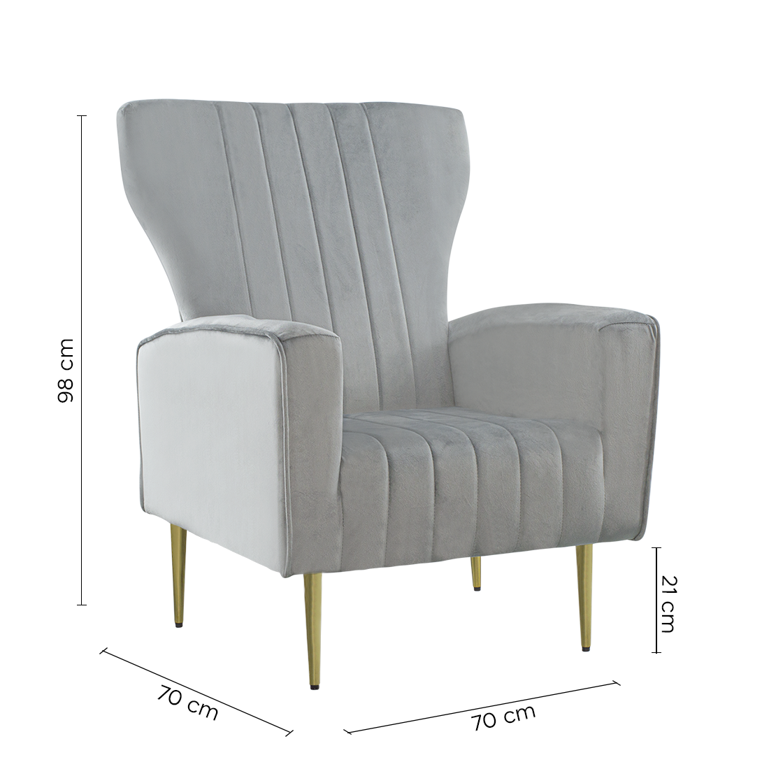 Fauteuil en velours DORIAN dossier haut capitonné pieds dorés 98HX70X70cm