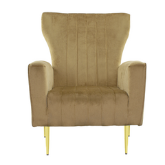Fauteuil en velours DORIAN dossier haut capitonné pieds dorés 98HX70X70cm