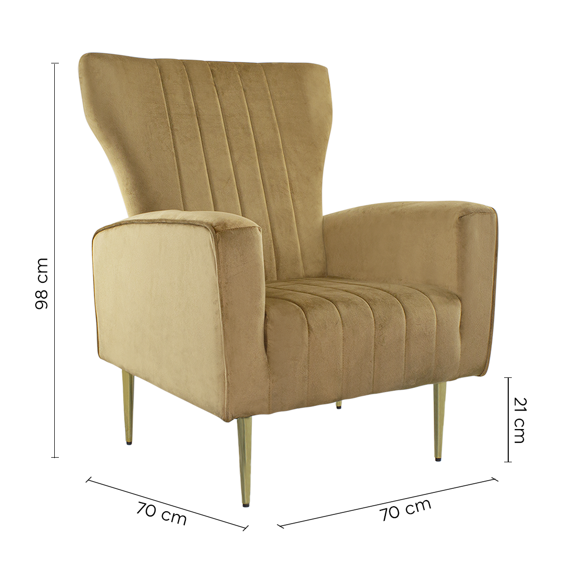Fauteuil en velours DORIAN dossier haut capitonné pieds dorés 98HX70X70cm