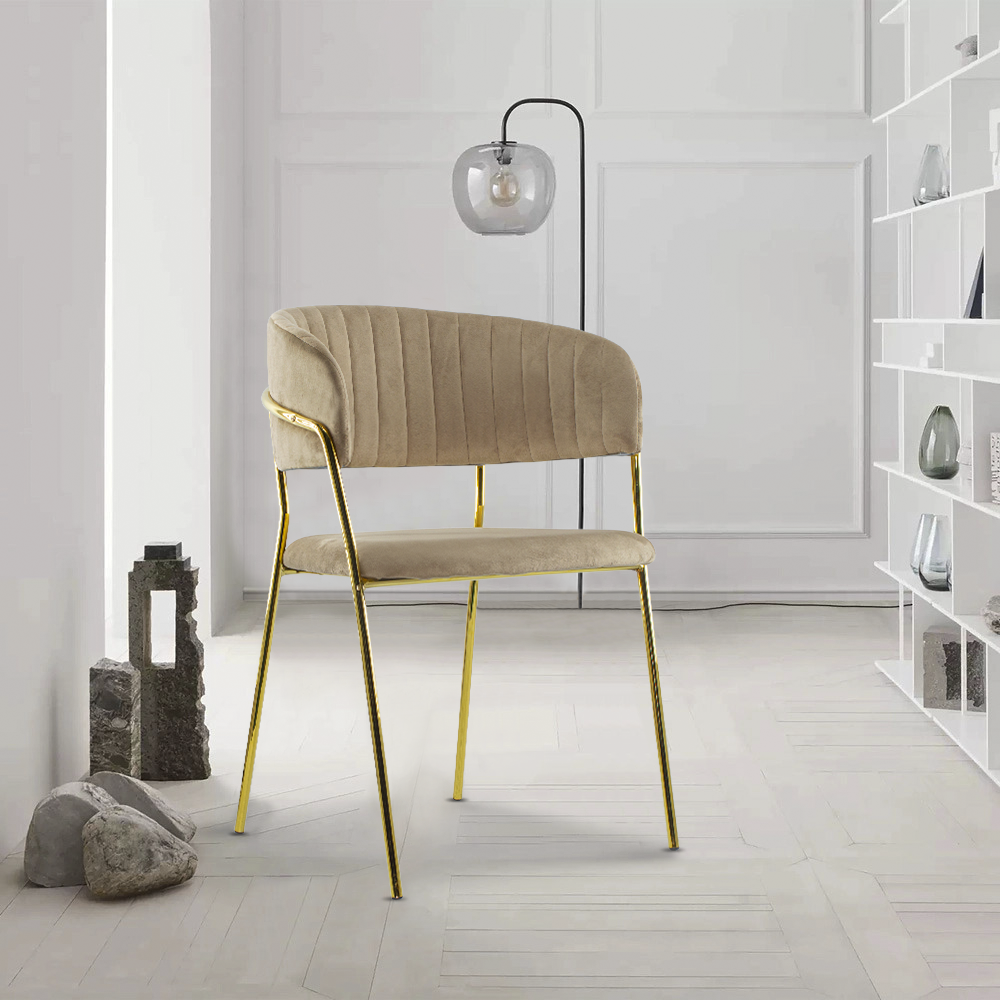 Chaise salle à manger ronde en velours pour salon design DAFNE structure dorée