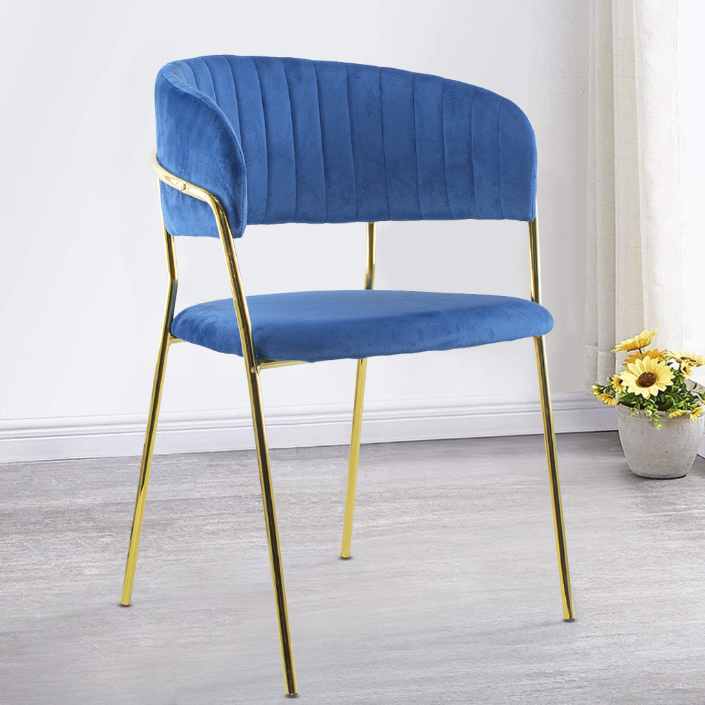 Chaise salle à manger ronde en velours pour salon design DAFNE structure dorée