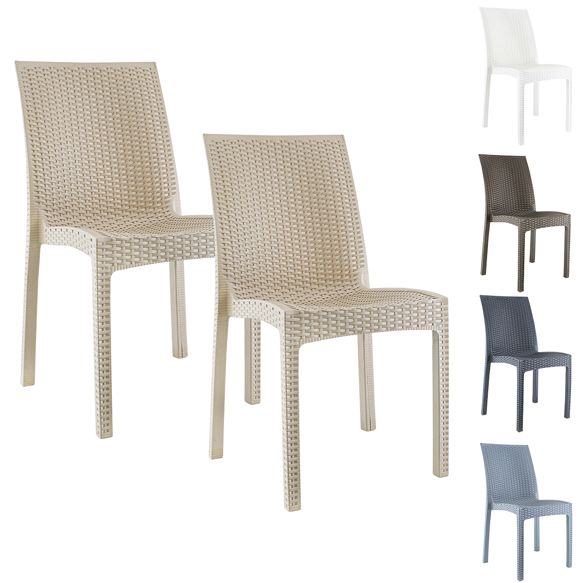 Lot de 2 chaises de jardin d'extérieur design JANET en rotin résine empilable