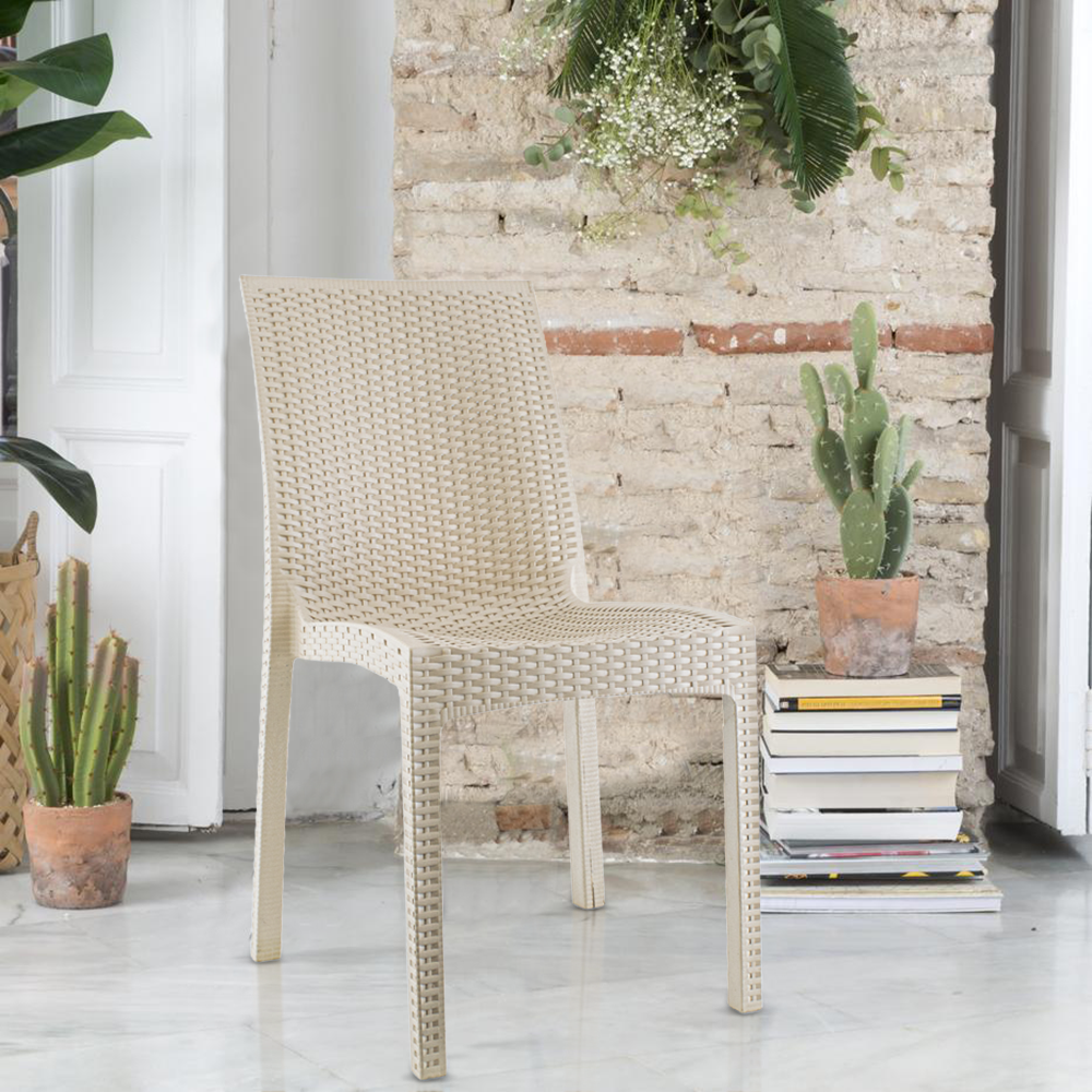 Lot de 2 chaises de jardin d'extérieur design JANET en rotin résine empilable