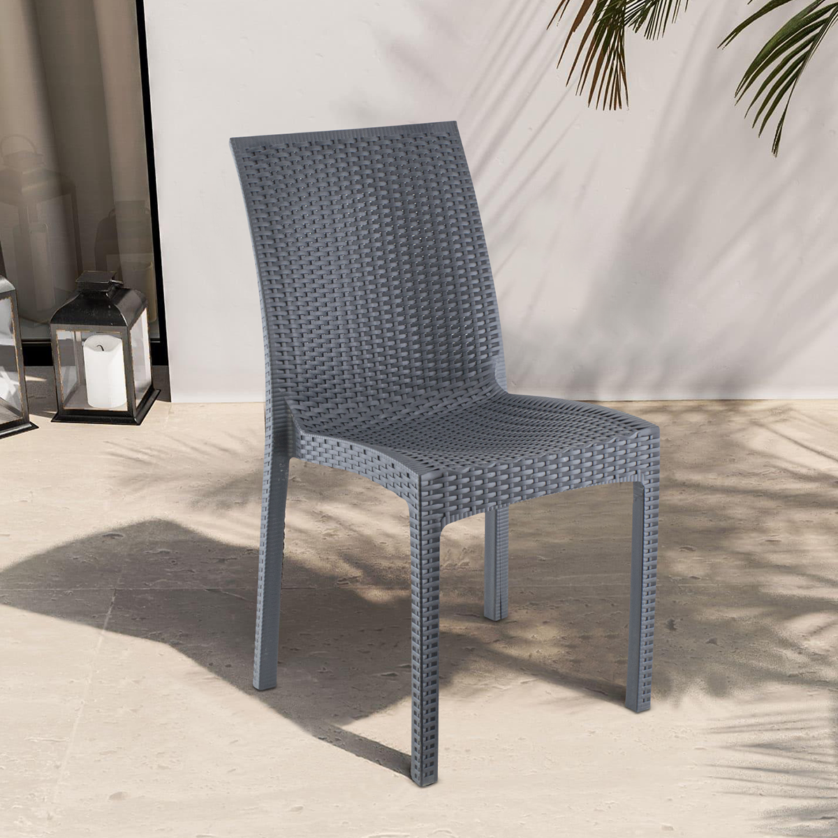 Lot de 2 chaises de jardin d'extérieur design JANET en rotin résine empilable