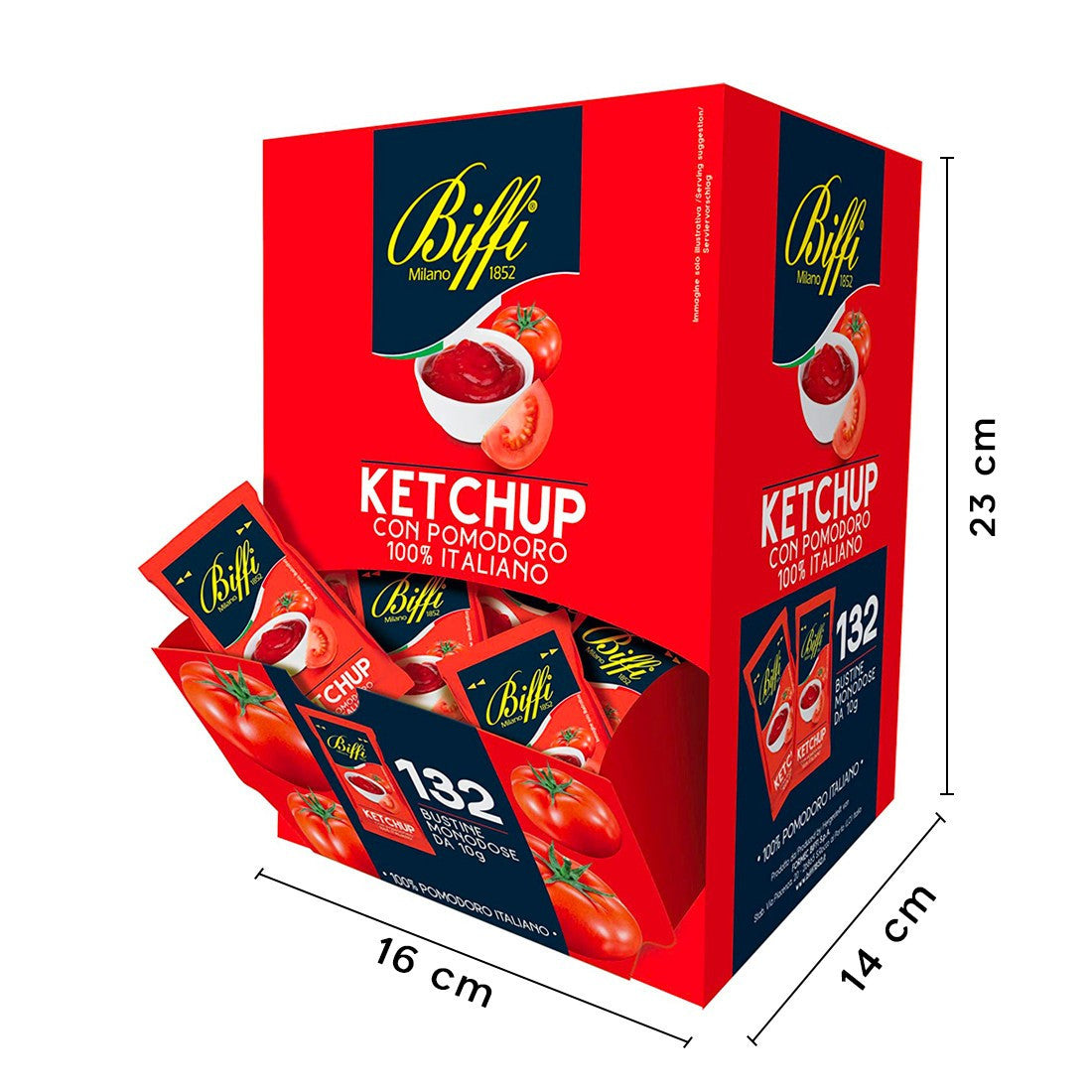 Ketchup BIFFI 132 Enveloppes Unidoses à la Tomate 100% Italienne 10gr