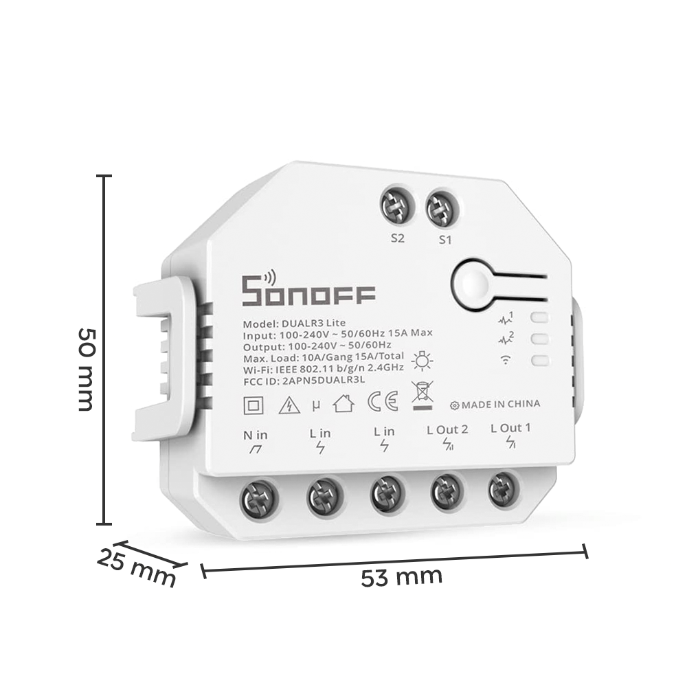 Lumière programmable Sonoff Dual R3 Lite Smart Switch avec deux réseaux