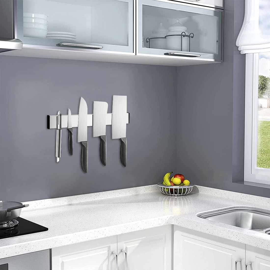 Porte-couteaux de cuisine magnétique mural 40 cm en acier inoxydable
