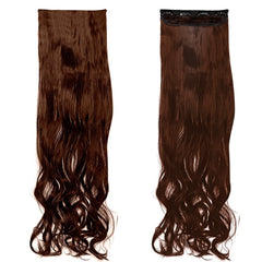 Extension 4 Clips Marron Foncé Ondulé Long 50cm Tape Faux Cheveux Synthétiques