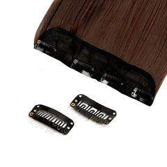 Extension 4 Clips Marron Foncé Ondulé Long 50cm Tape Faux Cheveux Synthétiques