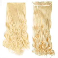 Extension 4 clips blond clair ondulé long 50cm Bande Synthétique Faux Cheveux