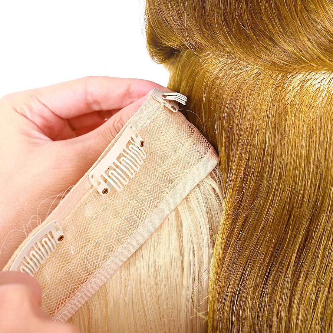 Extension 4 clips blond clair ondulé long 50cm Bande Synthétique Faux Cheveux