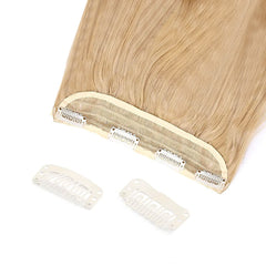 Extension 4 clips blond foncé ondulé long 50cm bande synthétique faux cheveux