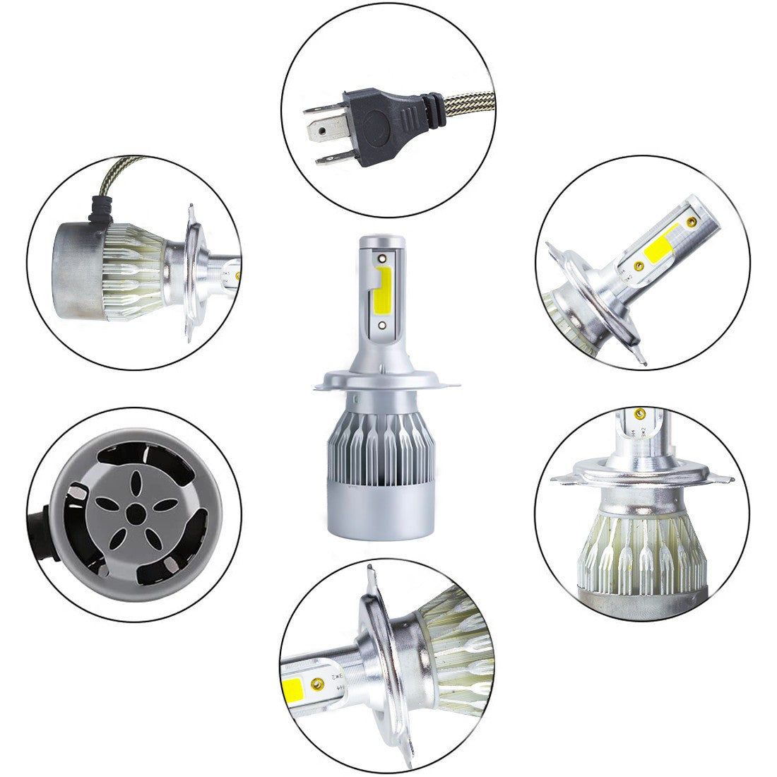 Paire d'ampoules LED H4 C6 pour phares de voiture moto 3800LM 36W lum. blanche