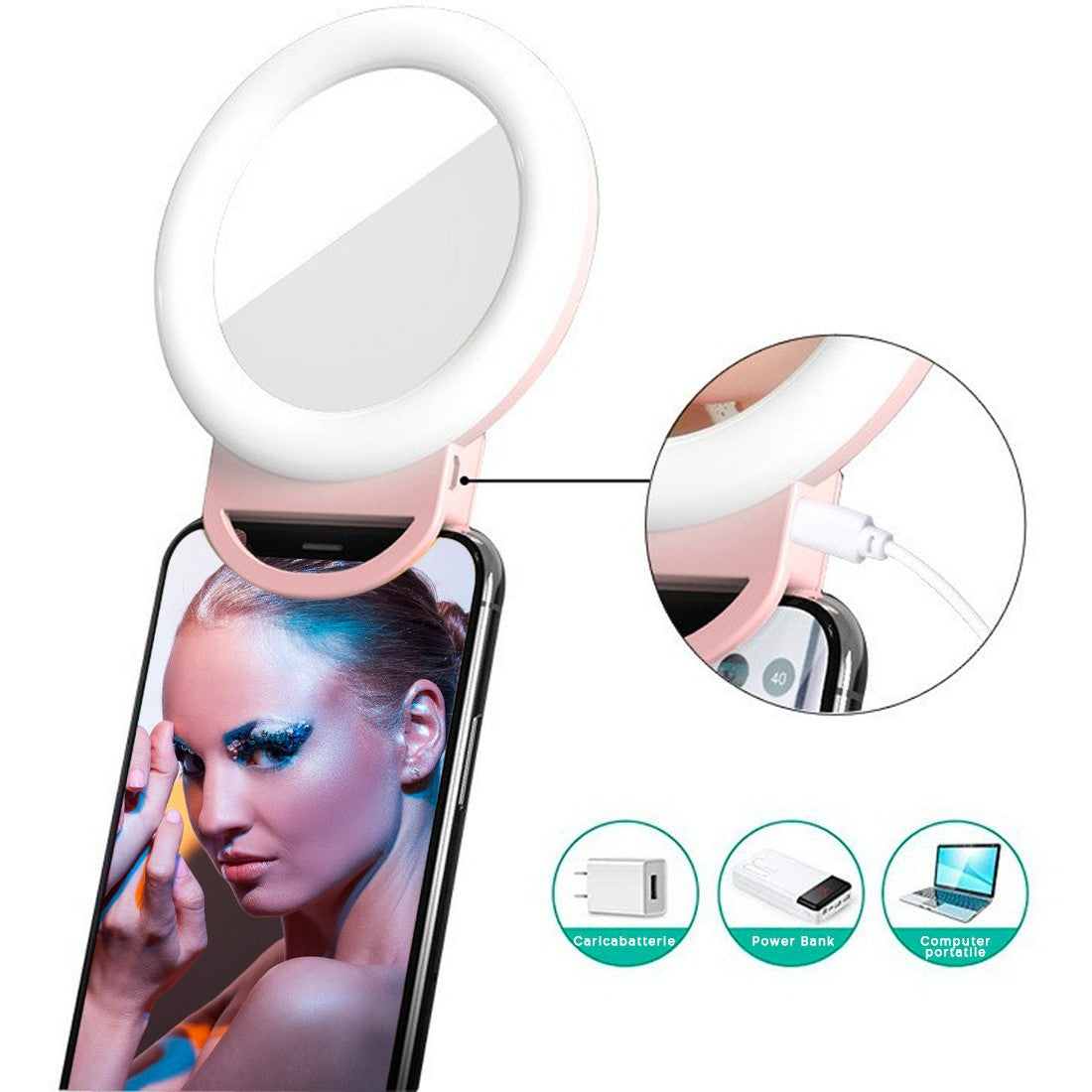 Selfie Ring Light Smartphone avec Pince Flash LED RGB Portable Ring Light