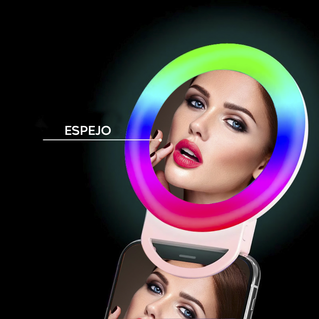 Selfie Ring Light Smartphone avec Pince Flash LED RGB Portable Ring Light