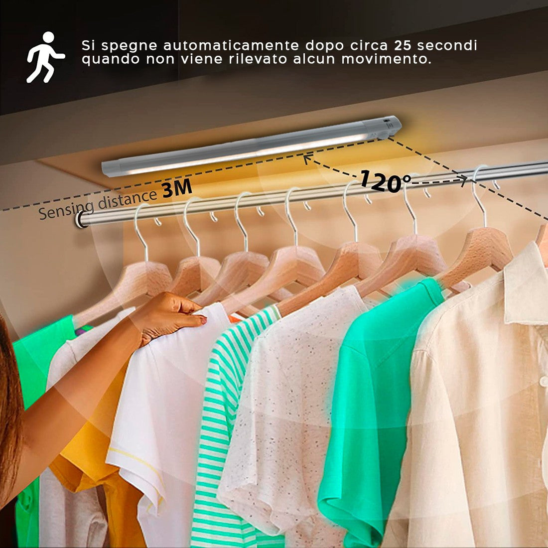 Strip 28 LED lumière chaude pour placard 38cm détecteur mouvement rechargeable