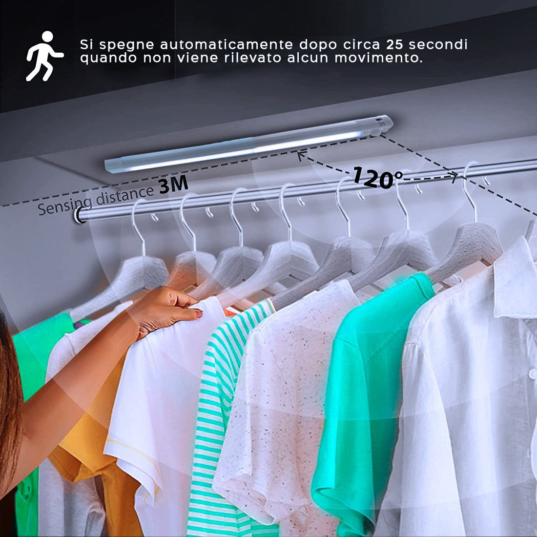 Réglette 28 LED lumière blanche armoire 38cm détecteur mouvement rechargeable